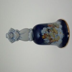2/$20 1992 Avon Heavenly Notes Porcelain Christmas Bell Cobalt Gold Trim